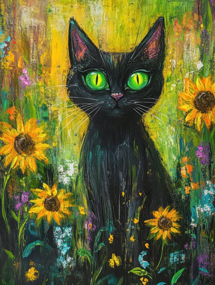 Black Cat In Sunflowers 2