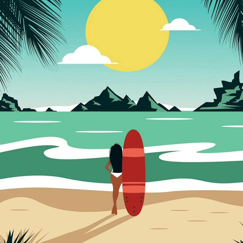 Surfer Girl On The Beach