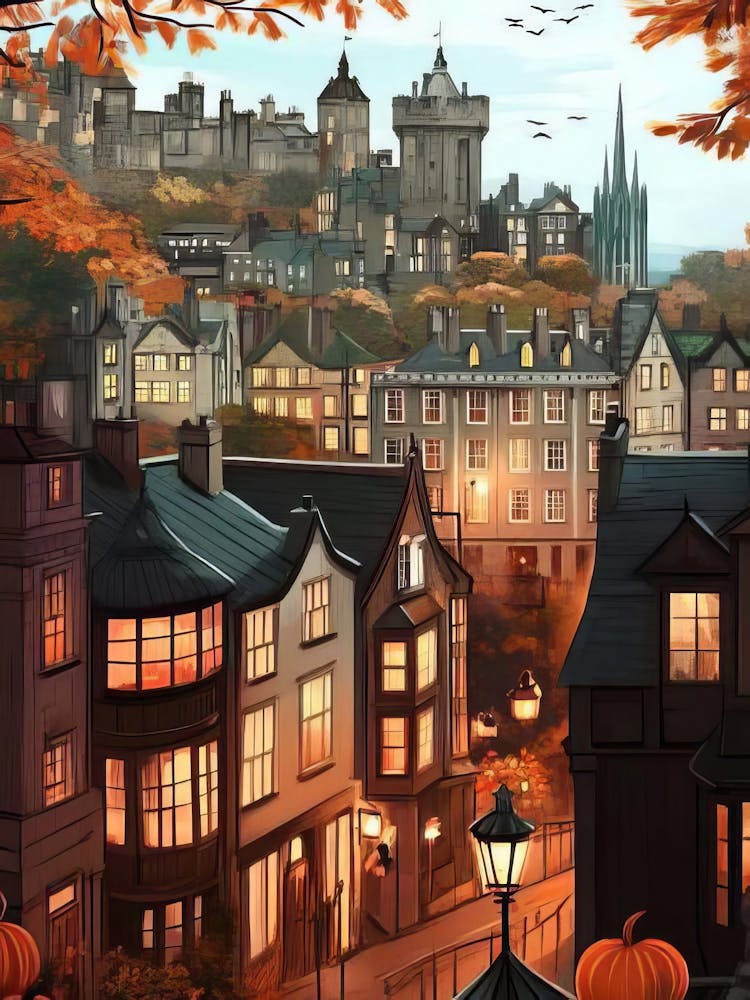 Edinburgh Print Edinburgh Illustration Scotland Print Cozy Autumn Illustration Fall Print Edinburgh Autumn Print Edinburgh Gift Traveler