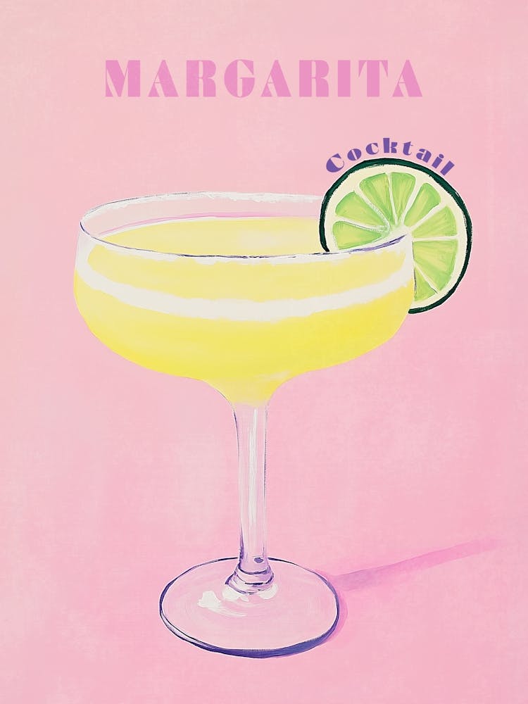 Pastel Cocktail Margarita, Text Glas und Zitrone, pink love