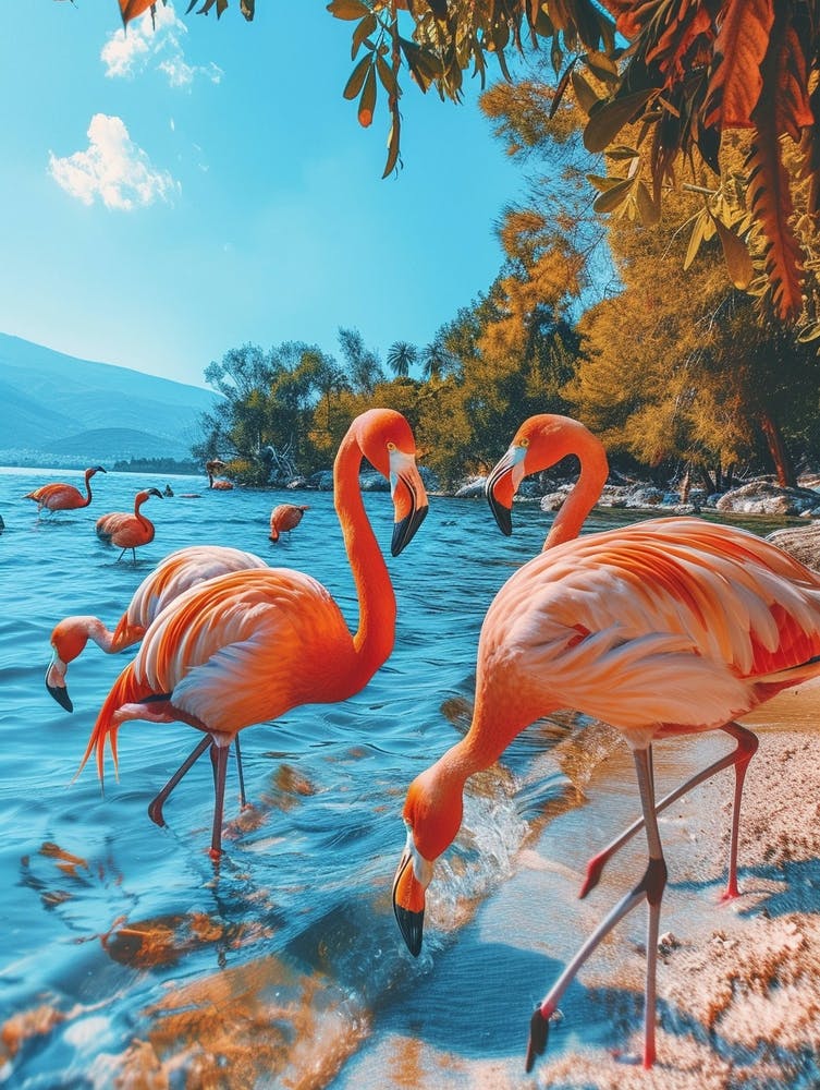 Greater Flamingo Greece Tropical Illustration 1