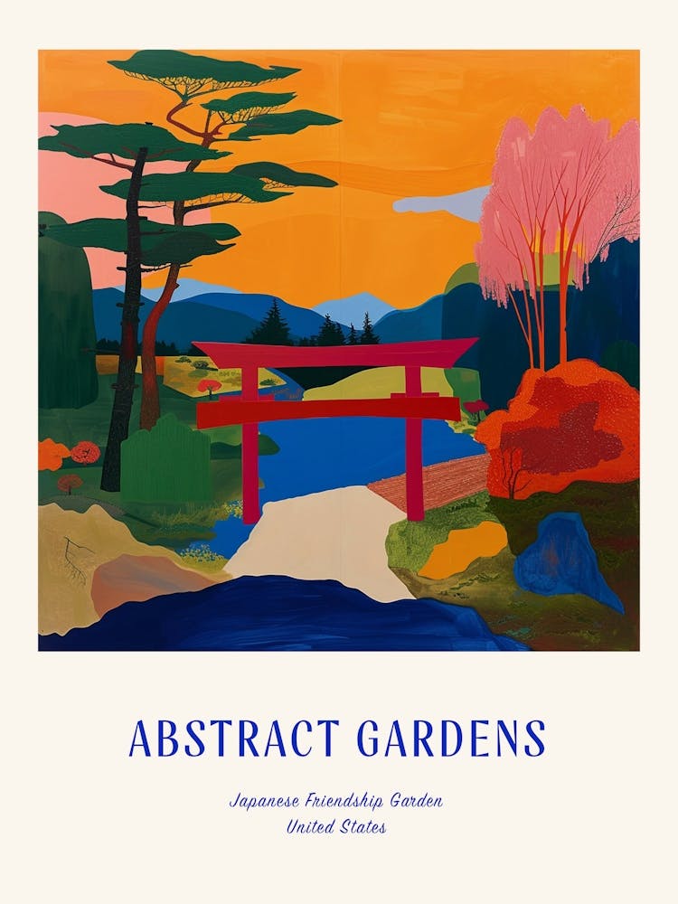 Colourful Gardens Japanese Friendship Garden Usa 3 Blue Poster