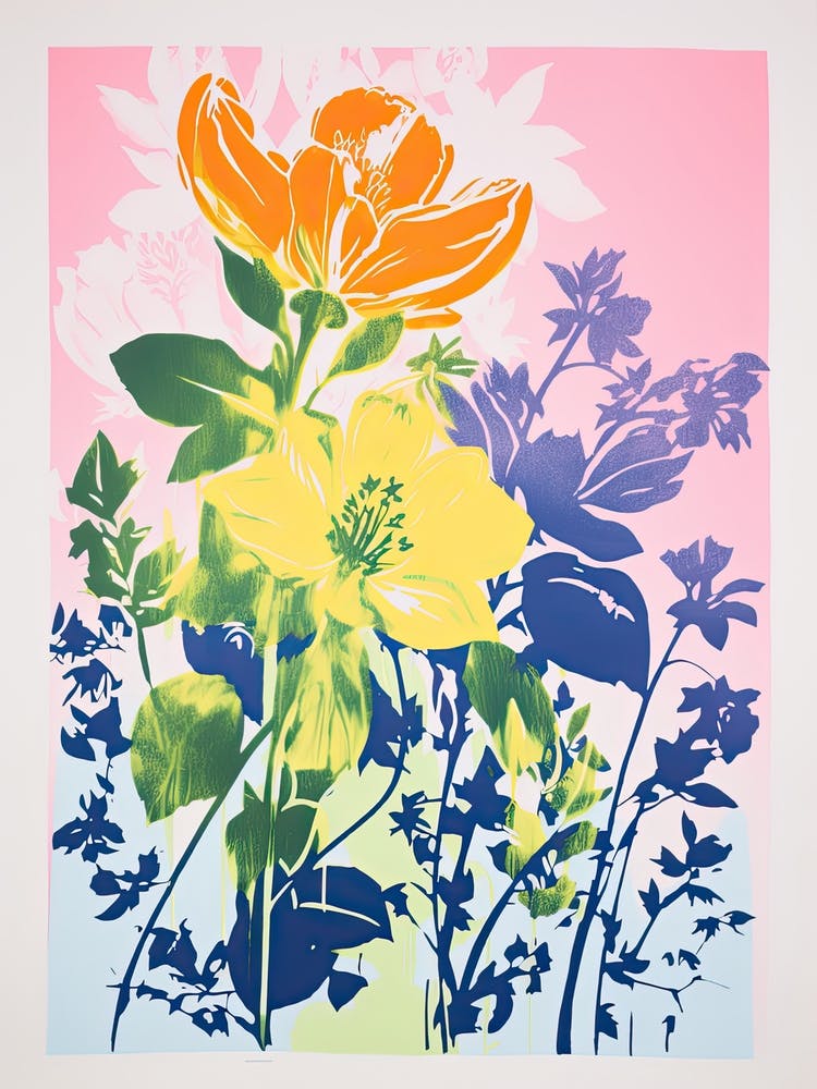 Nature Morte Florale Colorée Style Risographie 38