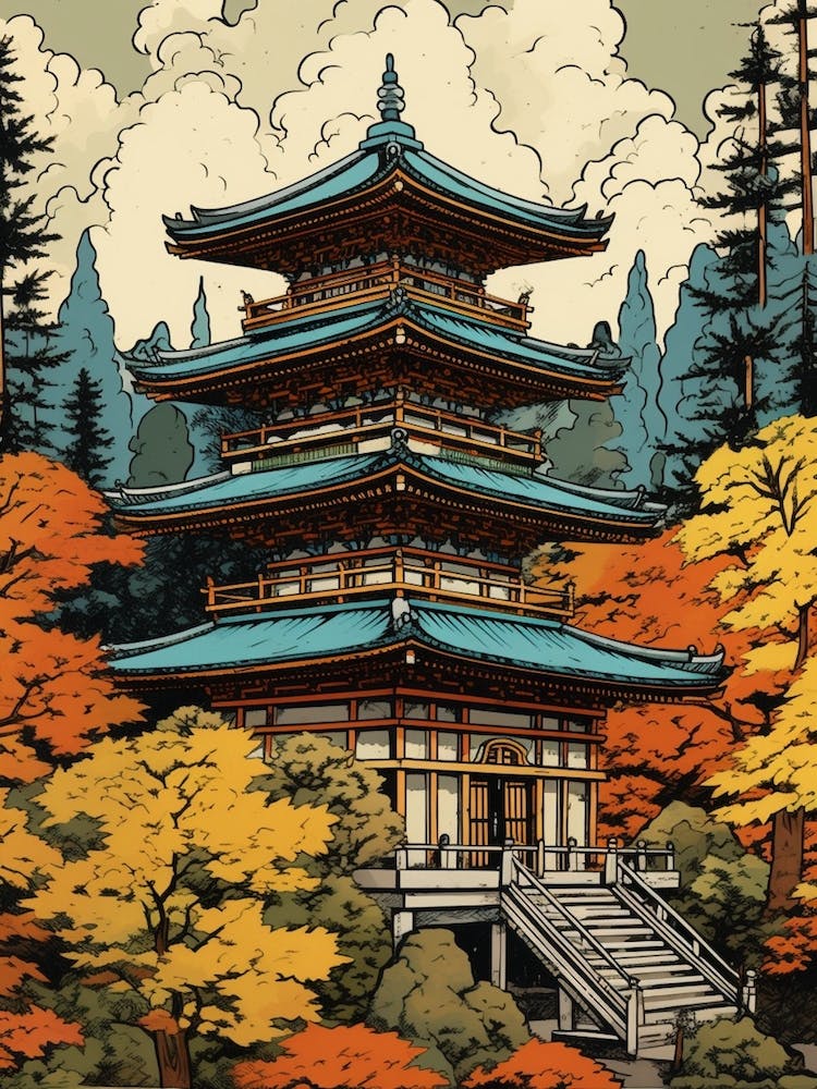 Nikko Toshogu Shrine, Japan Vintage Travel Art 1