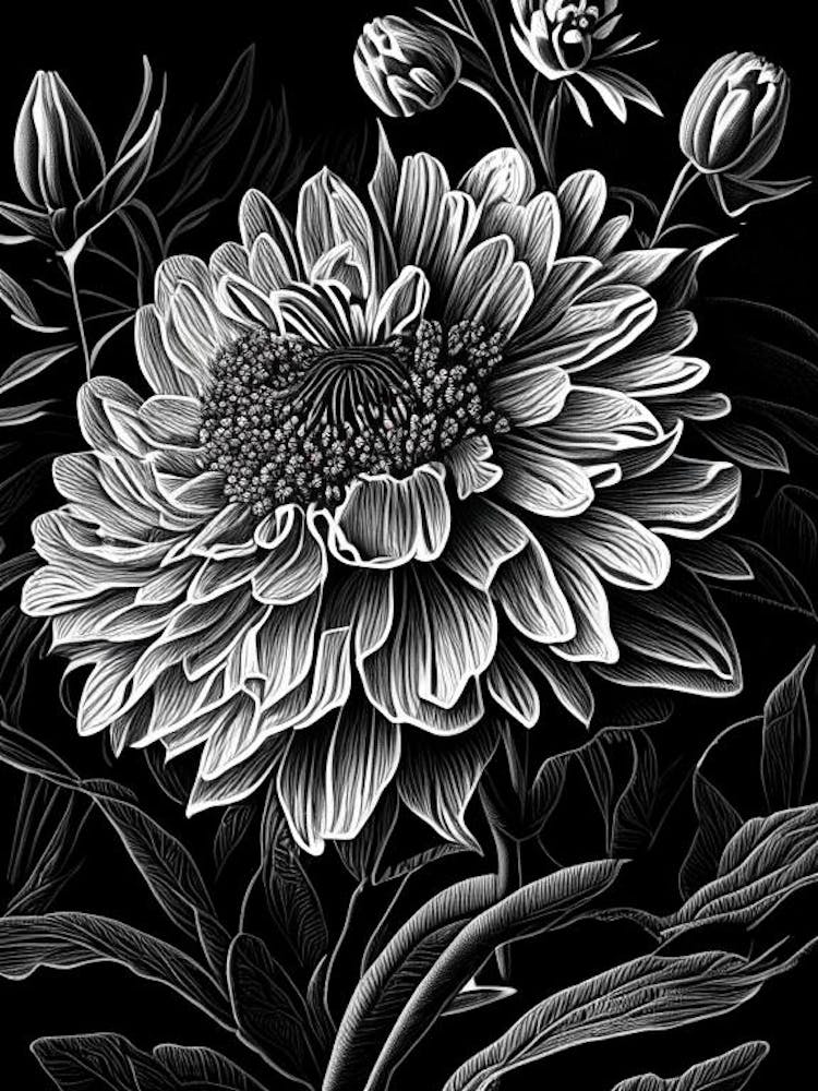 Zinnia Fleur sauvage Linogravure