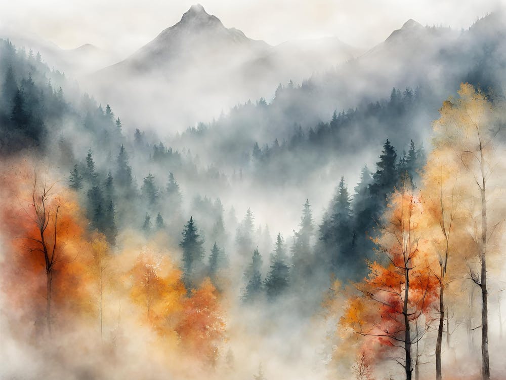 Foggy Autumn Landscape Mountains