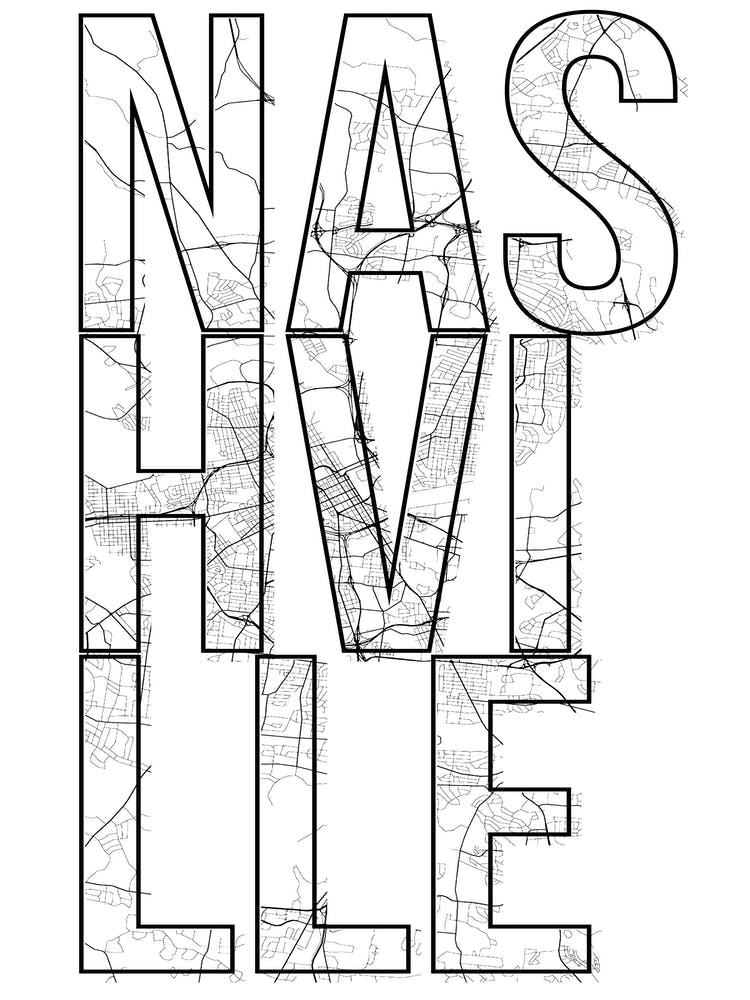 Nashville Street Map Typography