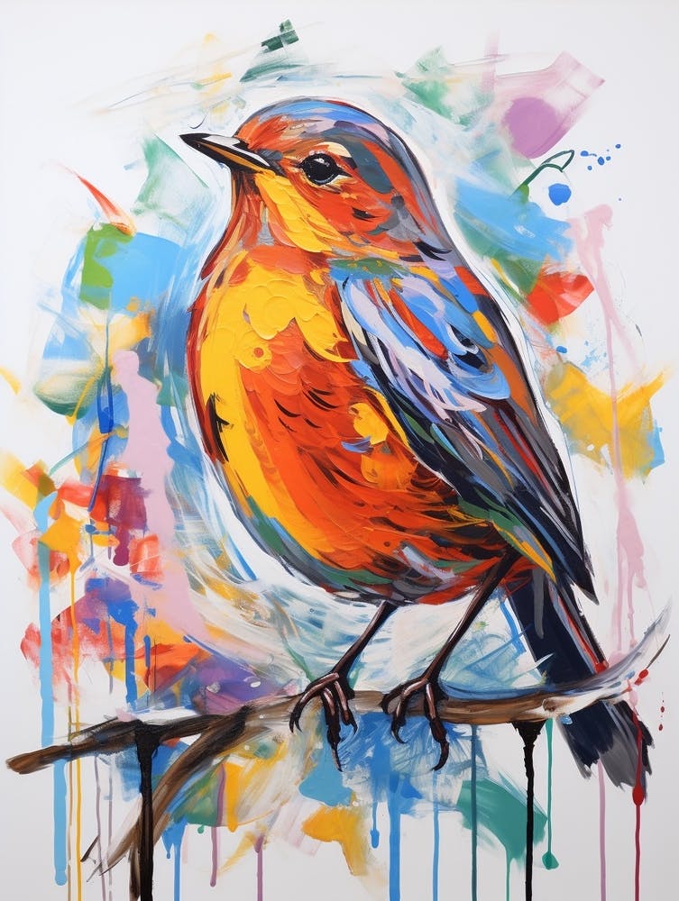 Peinture d'oiseau coloré Rouge-gorge 4