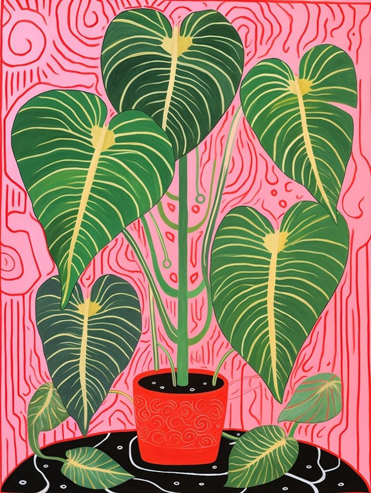 Pink And Red Plant Illustration Monstera Mint 2