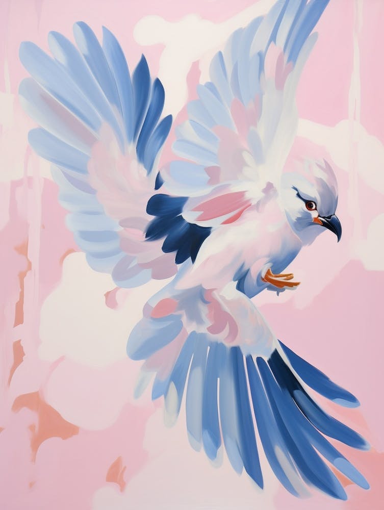 Pink Ethereal Bird Painting Blue Jay 4