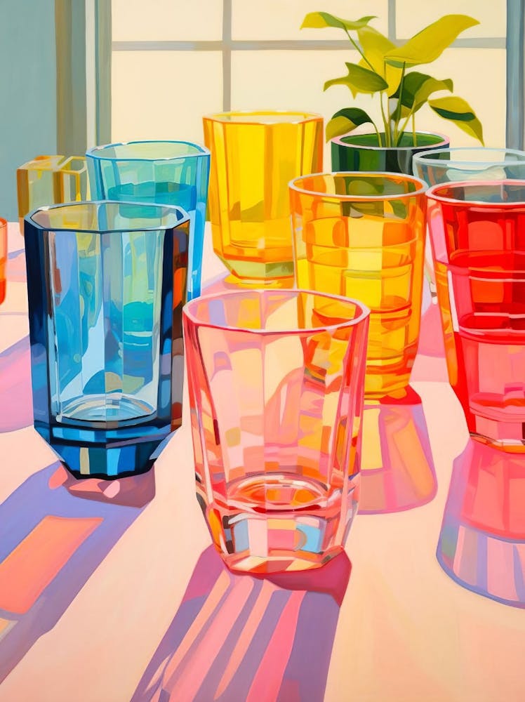 Colorful Cups Still Life Painting Kitchen Modern Pop Modern Still Life Wall Decor Trendy Retro Print Abstract Still Life Print Gigapixel