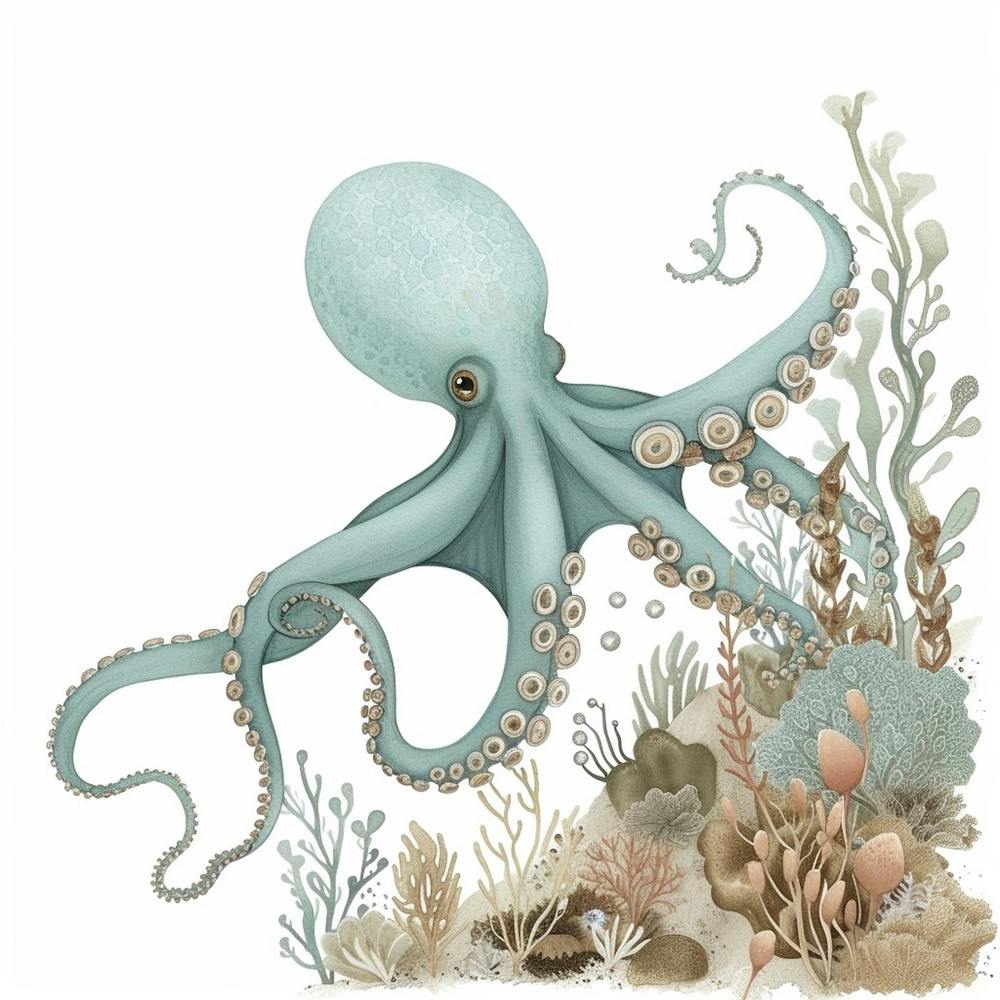 Storybook Style Octopus Exploring The Ocean 1