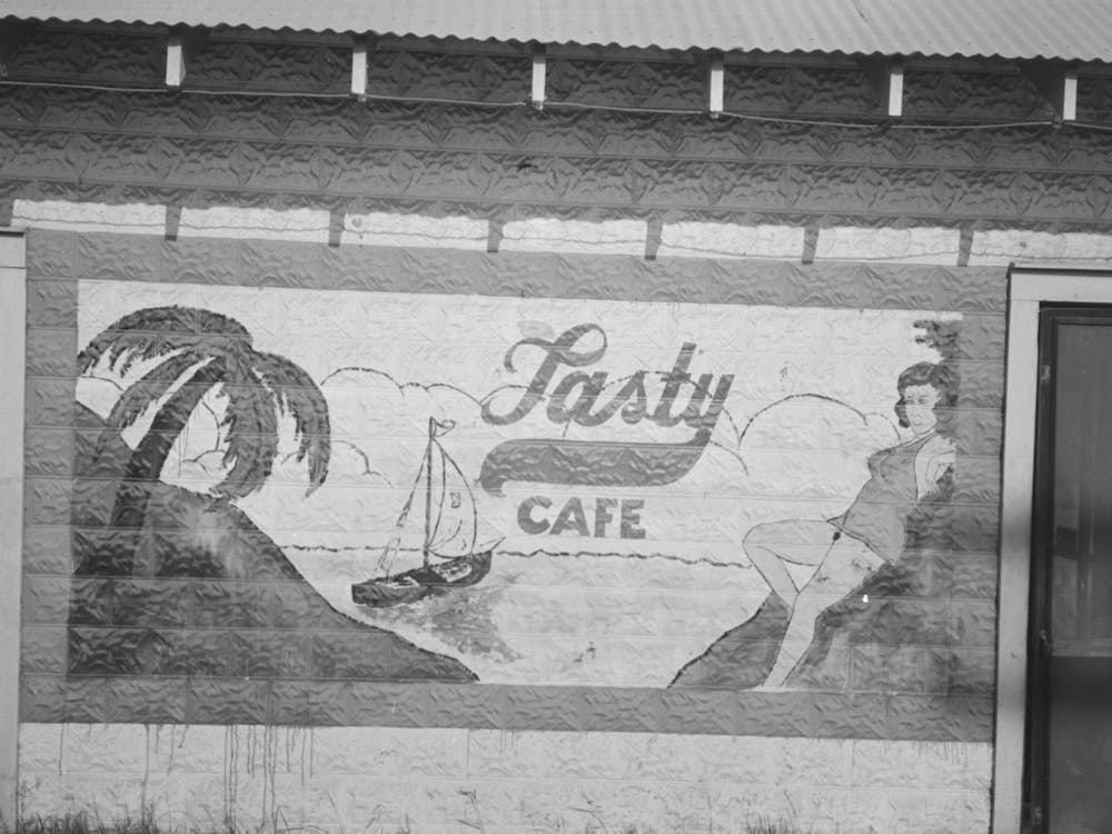 Sign On Side Of Restaurant, New Iberia, Louisiana By Russell Lee