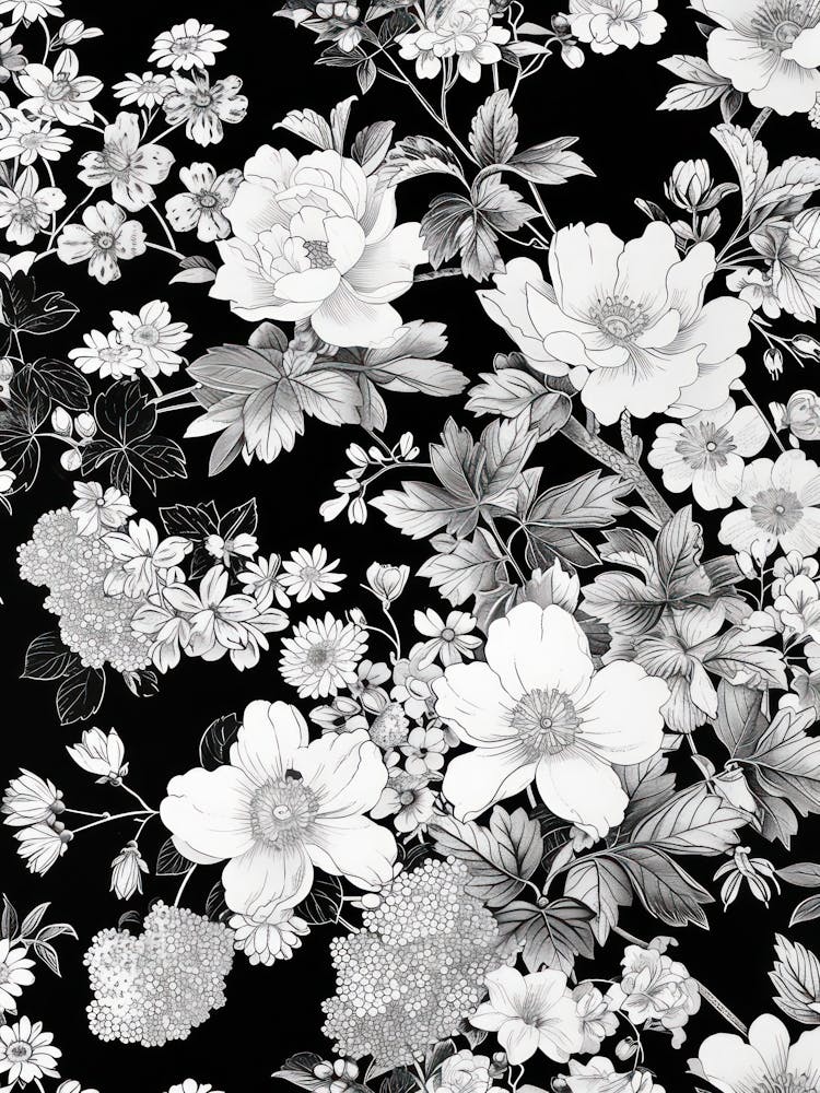 Great Japan Hokusai Black And White Flowers 7