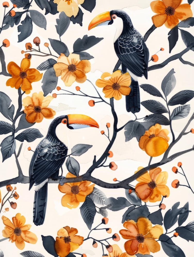 Toucans And Flowers
