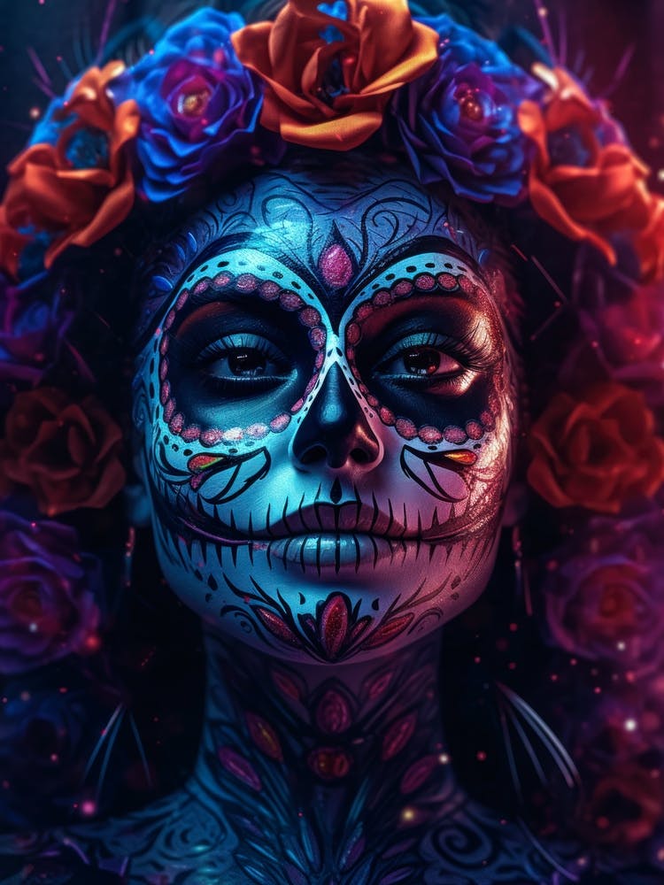 La Catrina Neon Skull Makeup Girl