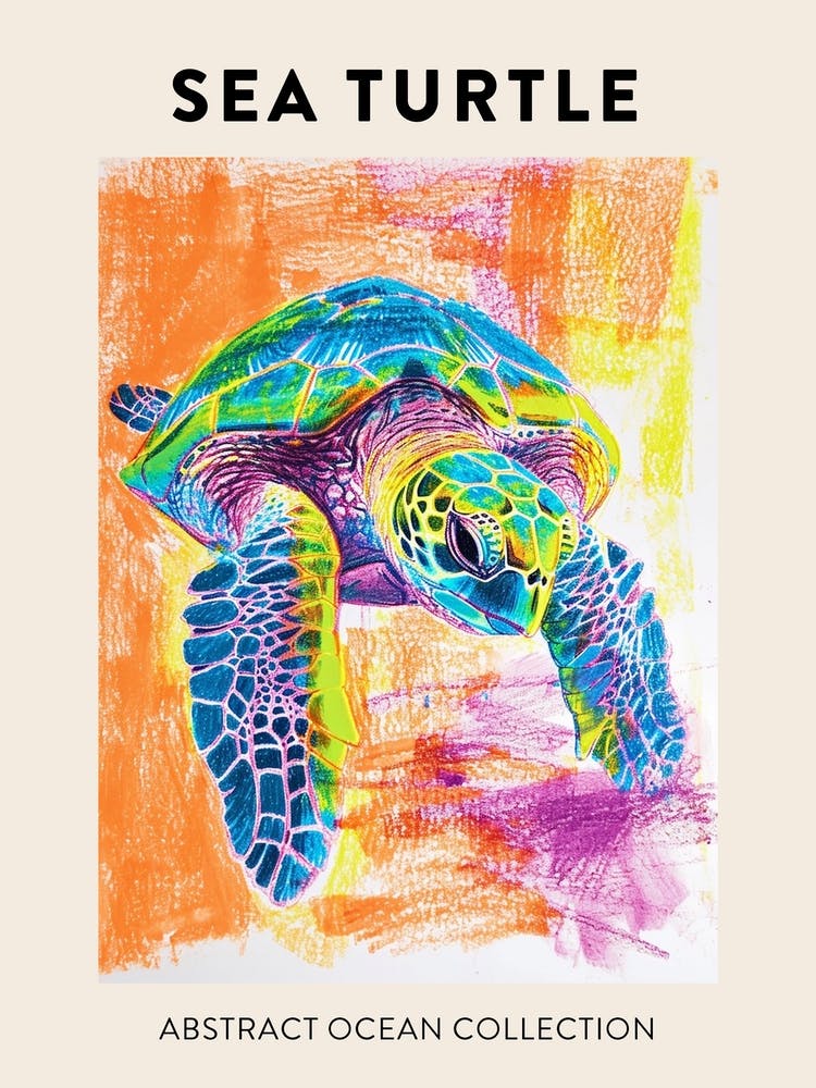 Rainbow Turtle Scribble Crayon Drawing Poster 3