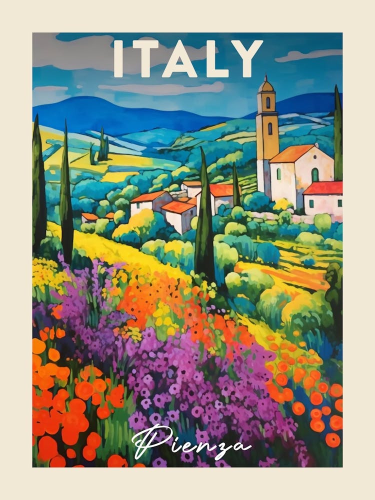 Pienza Italy 3 Fauvist Painting Travel Poster
