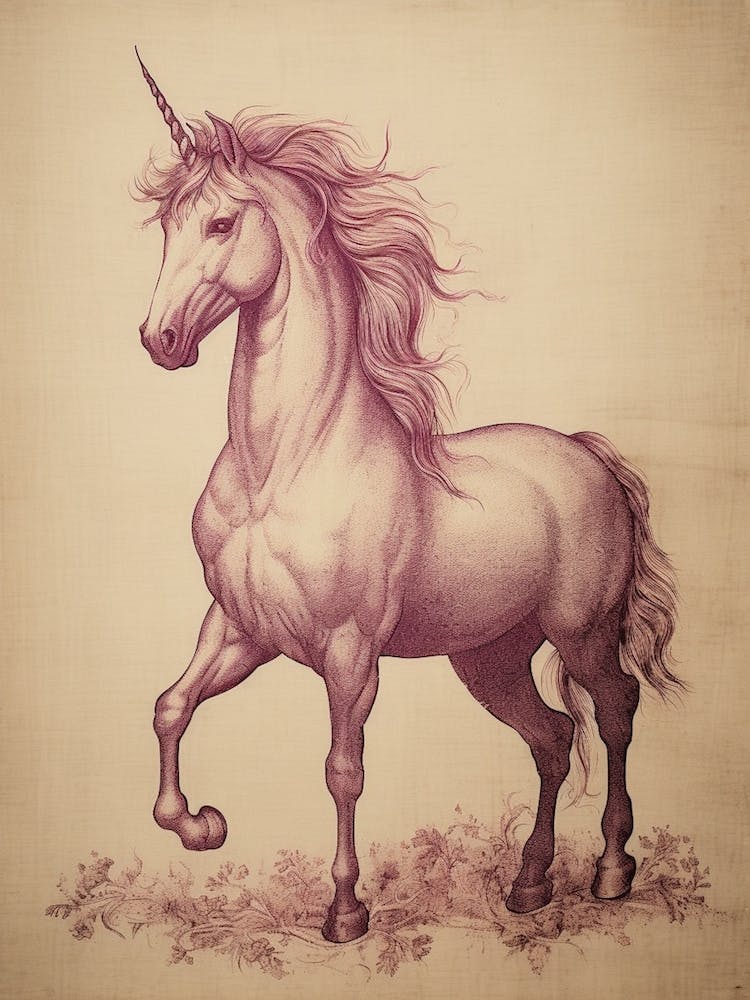 Vintage Pegasus Burgundy Line Drawing