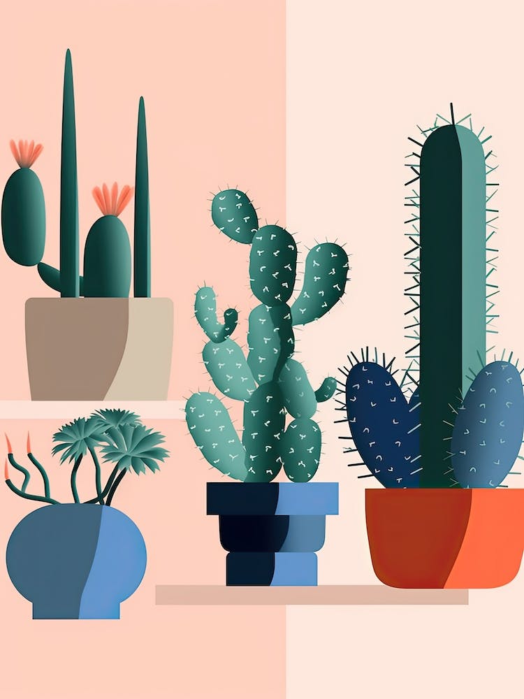 Collection Of Potted Cacti Illustration 4