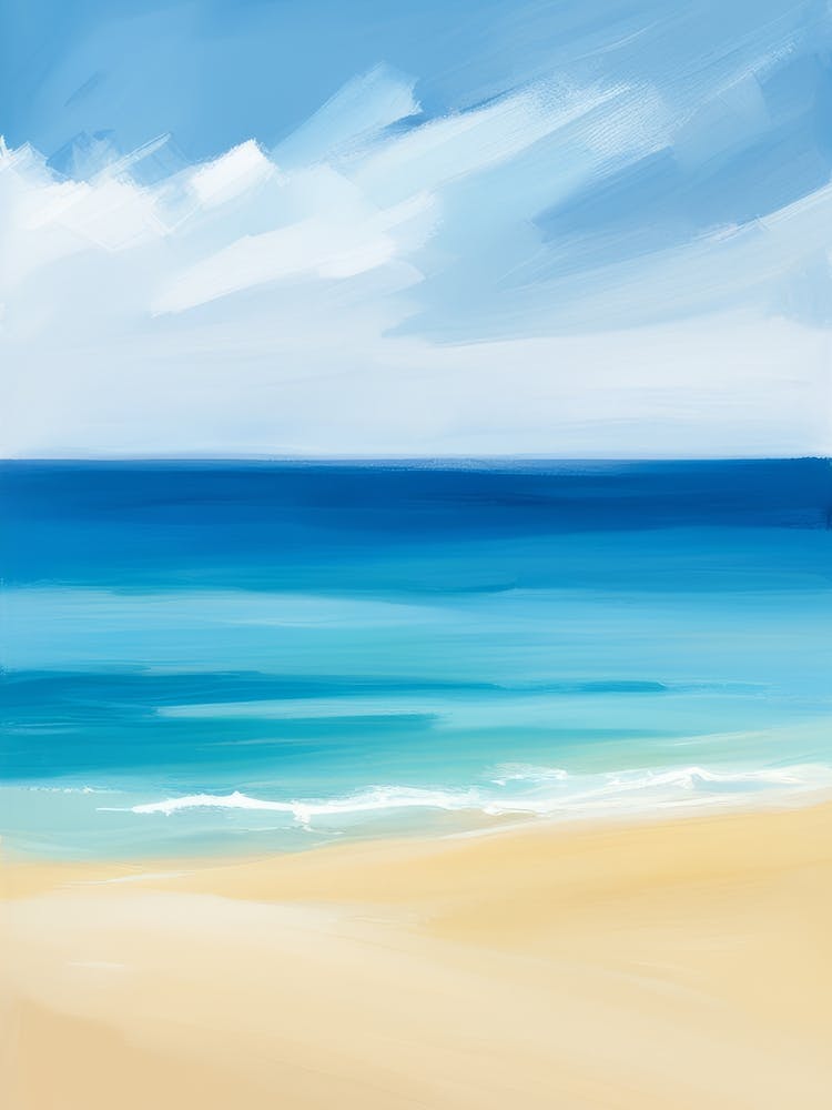 Oil Paint Simple Beach Scene Blue Ocean Calm Sandy Shore