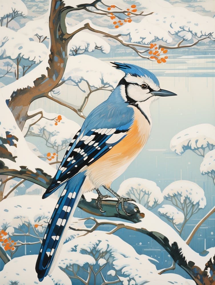 Winter Bird Painting Blue Jay 4