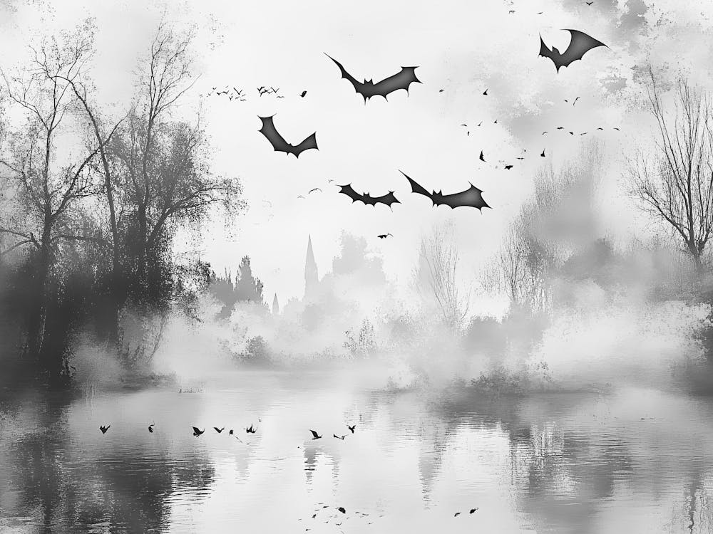 Bats Flying Over A Lake 1