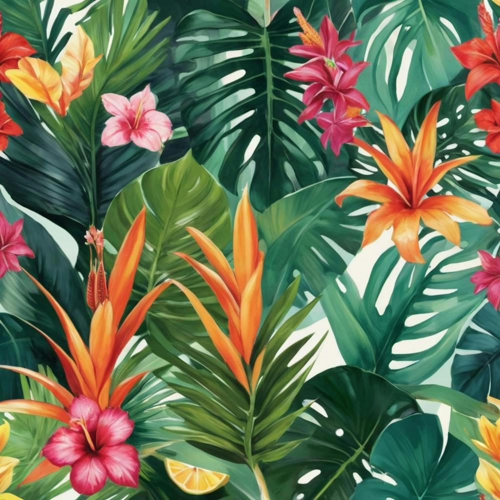 Tropical Leaves And Flowers paintings art print