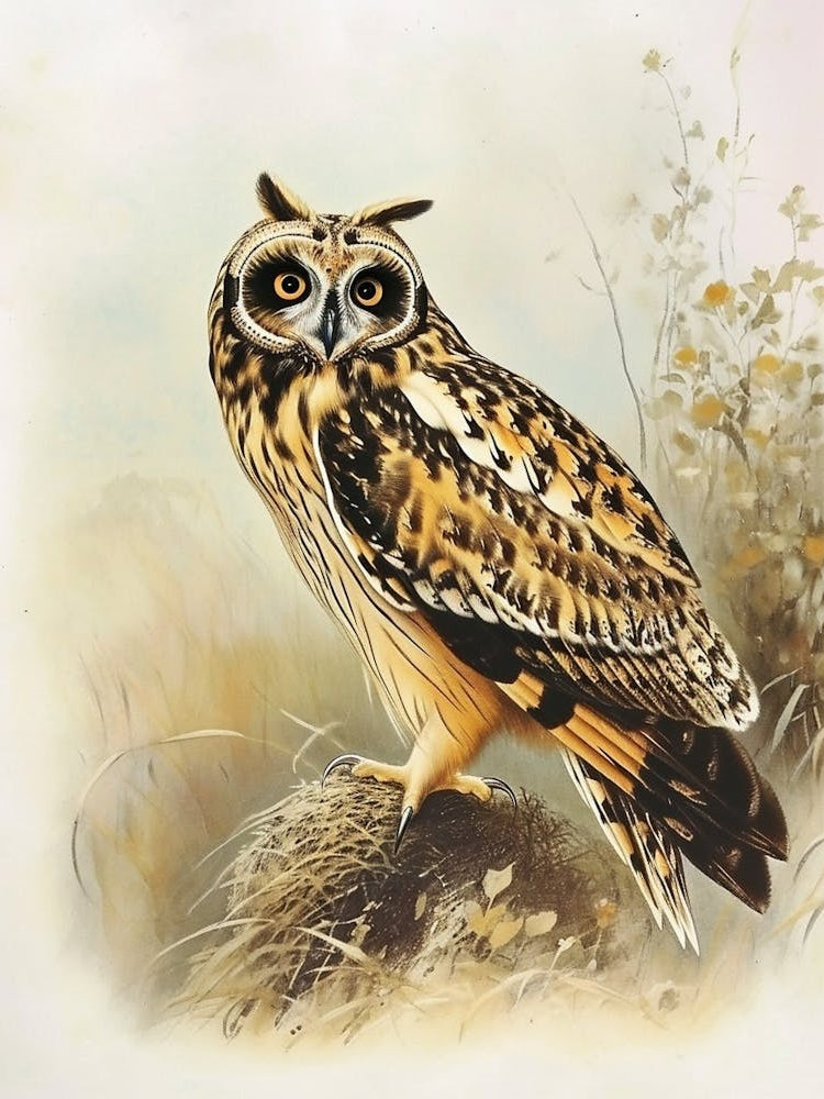 Short Eared Owl Vintage Illustration 2