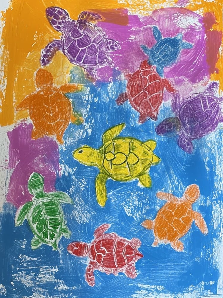 Abstract Sea Turtle Crayon Doodle Pattern 1