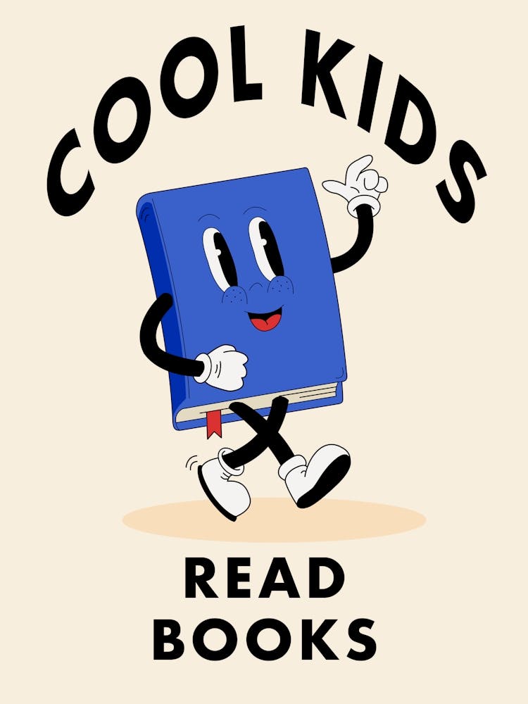 Cool Kids Read Books Retro Cartoon - Kids Room