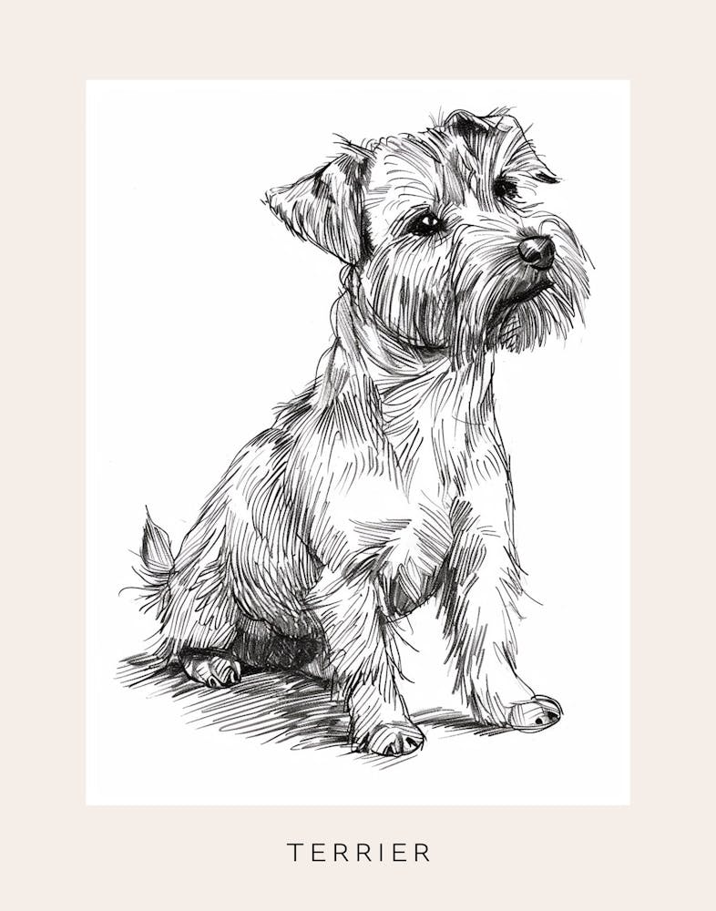 Cute Terrier Dog Line Art 2 Poster