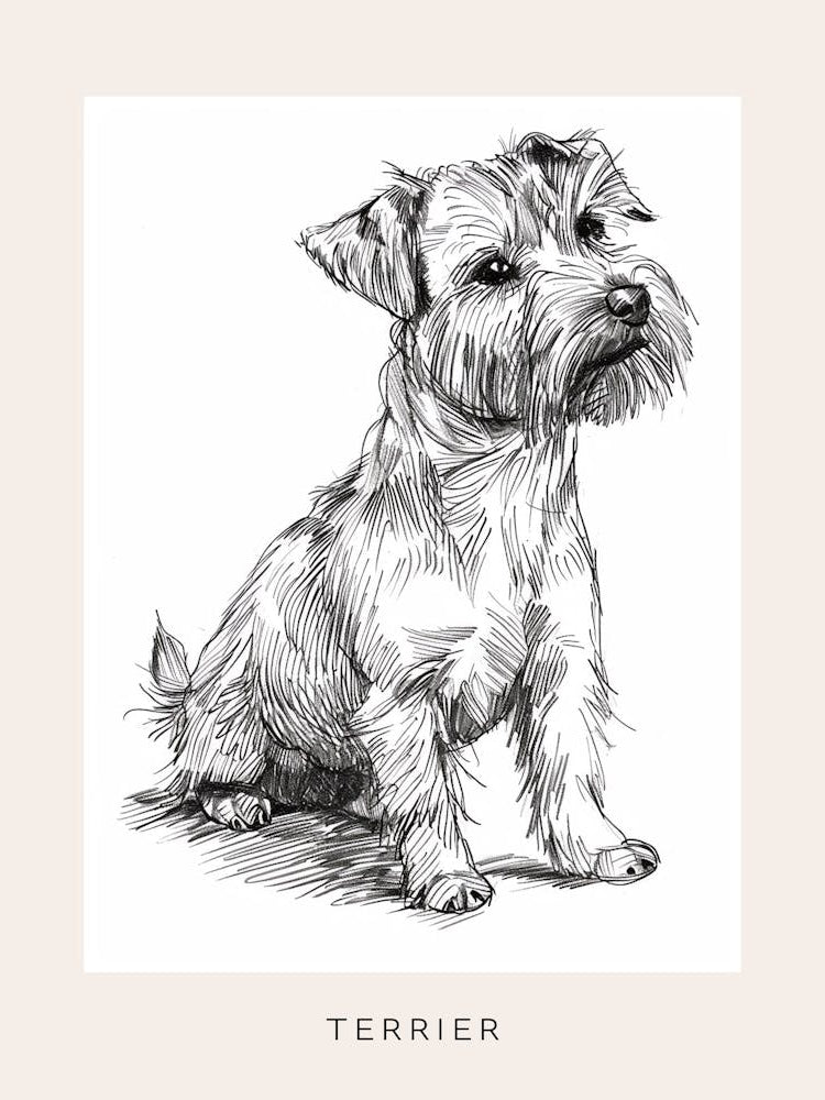 Cute Terrier Dog Line Art 2 Poster