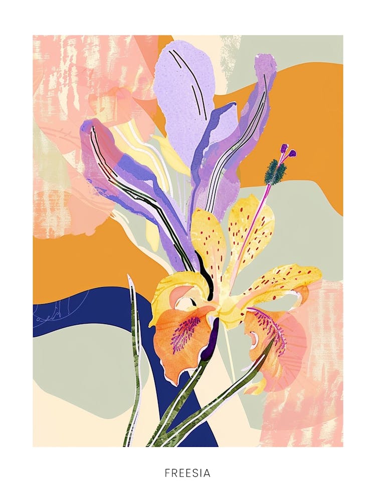 Colourful Flower Illustration Poster Freesia 1