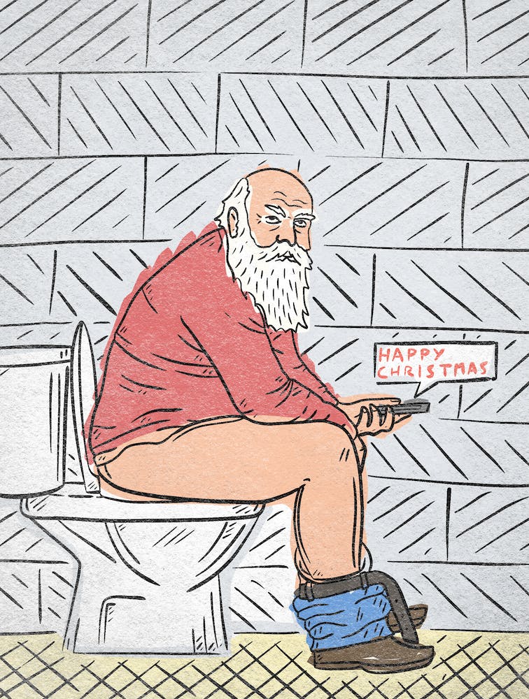 Santa On The Toilet, illustration, wall art