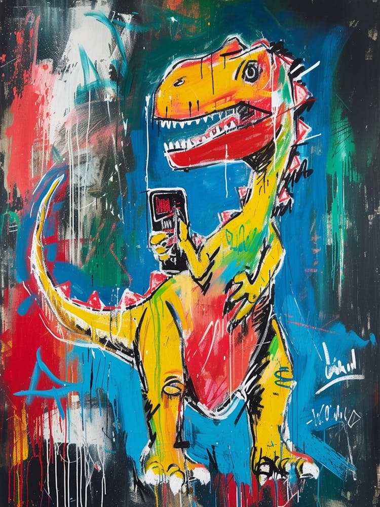 Abstract Graffiti Style Dinosaur On A Smart Phone 4