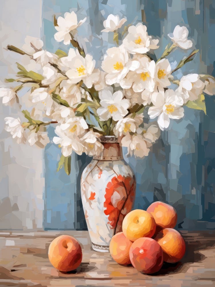 Daffodil Flower And Peaches Still Life Painting 1 Dreamy