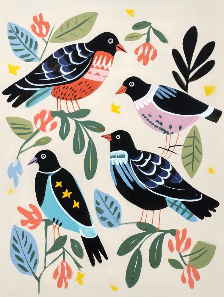 Folk Style Bird Painting Magpie 4