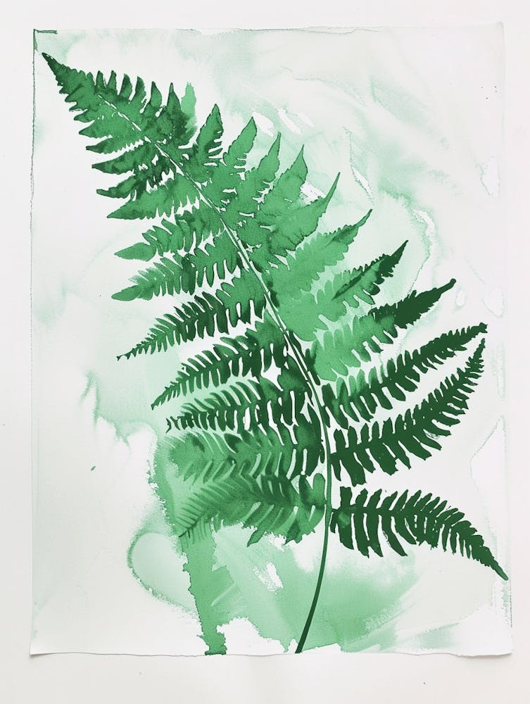 Green Ink Painting Of A Forked Fern 3