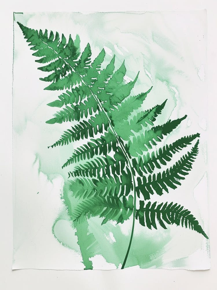 Green Ink Painting Of A Forked Fern 3
