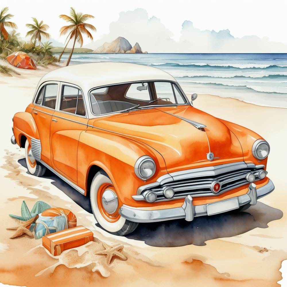 Vintage Car On The Beach