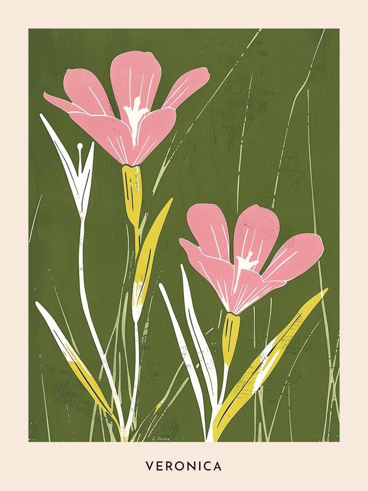 Pink & Green Veronica 3 Flower Poster