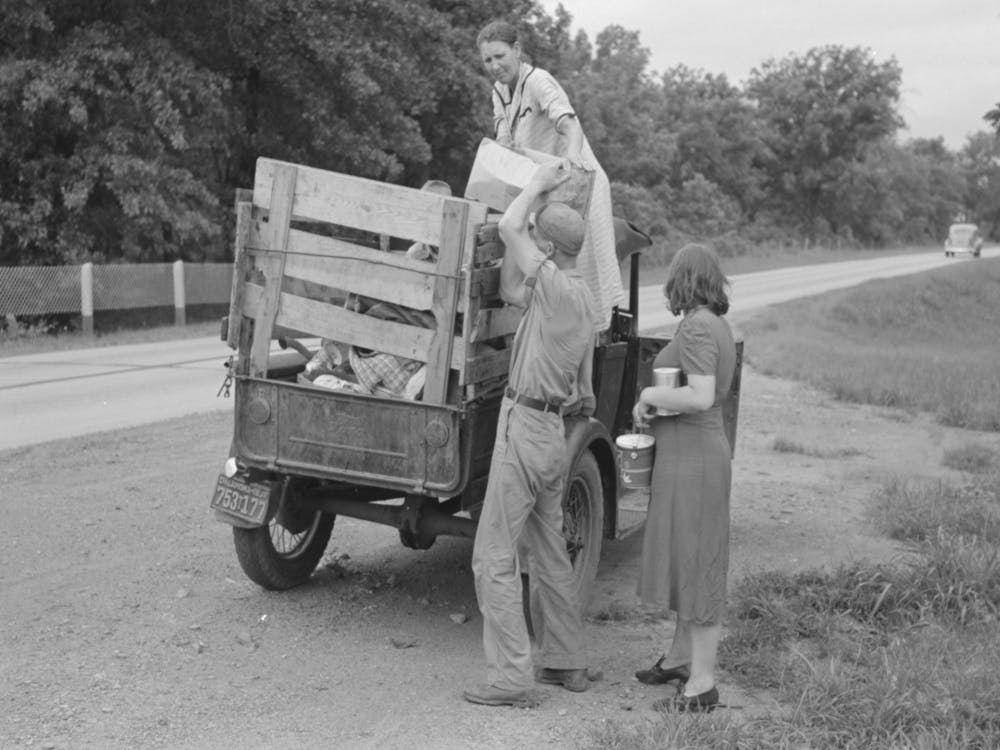 Unloading Migrant Truck Along Roadside Near Henrietta I E , Henryetta, Oklahoma By Russell Lee