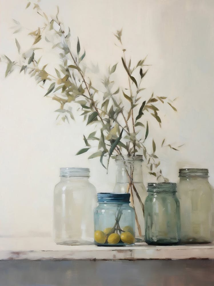 Neutral Still Life Painting, Vintage Olive Branches Still Life Wall Art, Kitchen Still Life, Vintage Farmhouse Wall Art, Printable