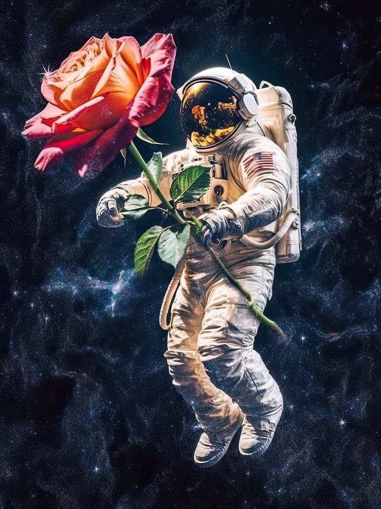 Astronaut With A Bouquet Of Flowers 8