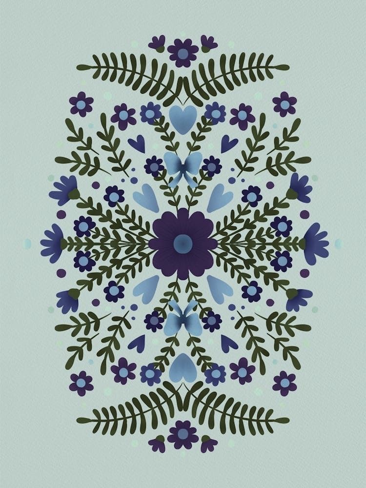 Blumen und Schleifen Blau und Grün
