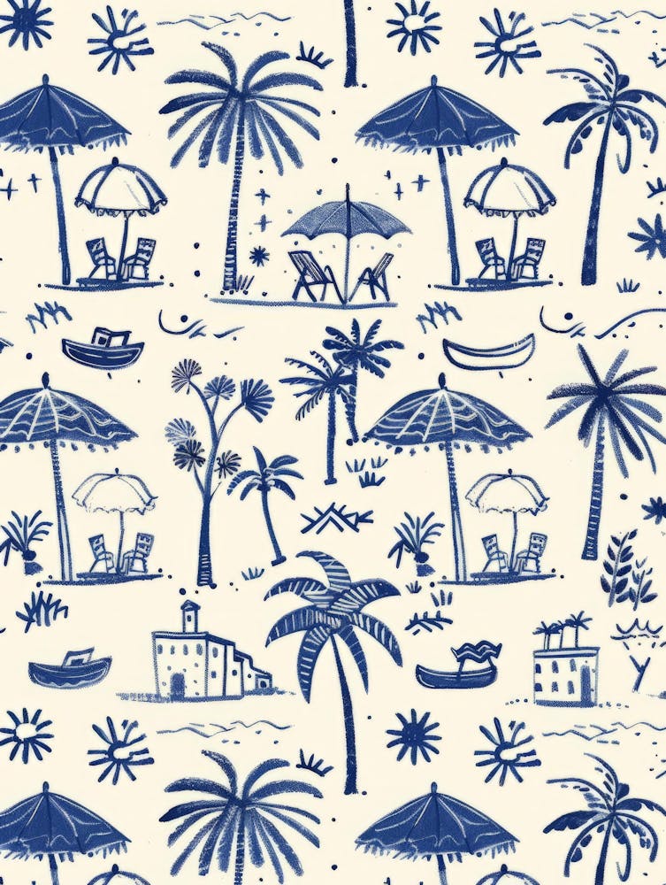 Blue And White Palm Trees 1