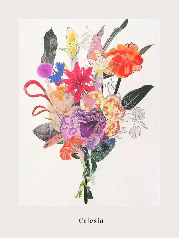 Celosia 3 Collage Flower Bouquet Poster