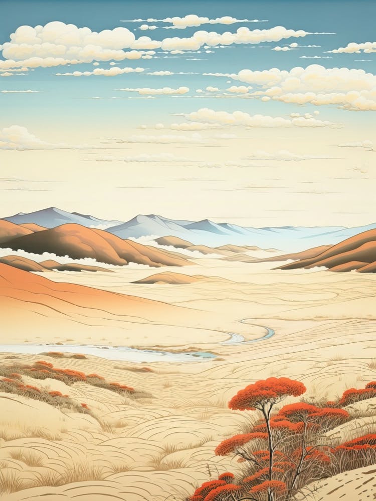 Tottori Sand Dunes In Tottori, Ukiyo E Drawing 1