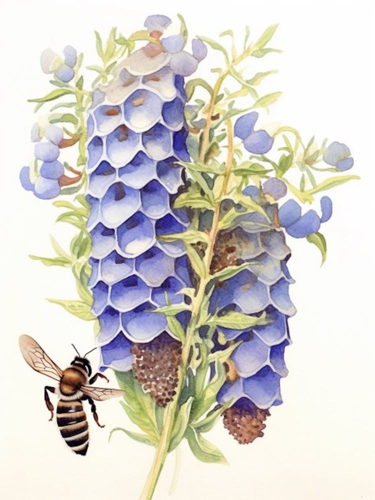 Ruche Avec Delphinium Illustration Aquarelle 1